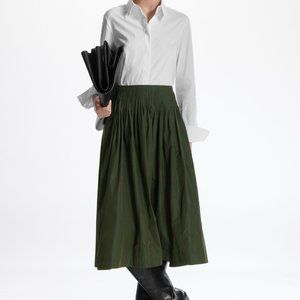 COS Voluminous A Line MIDI Skirt Khaki Green SIZE 8